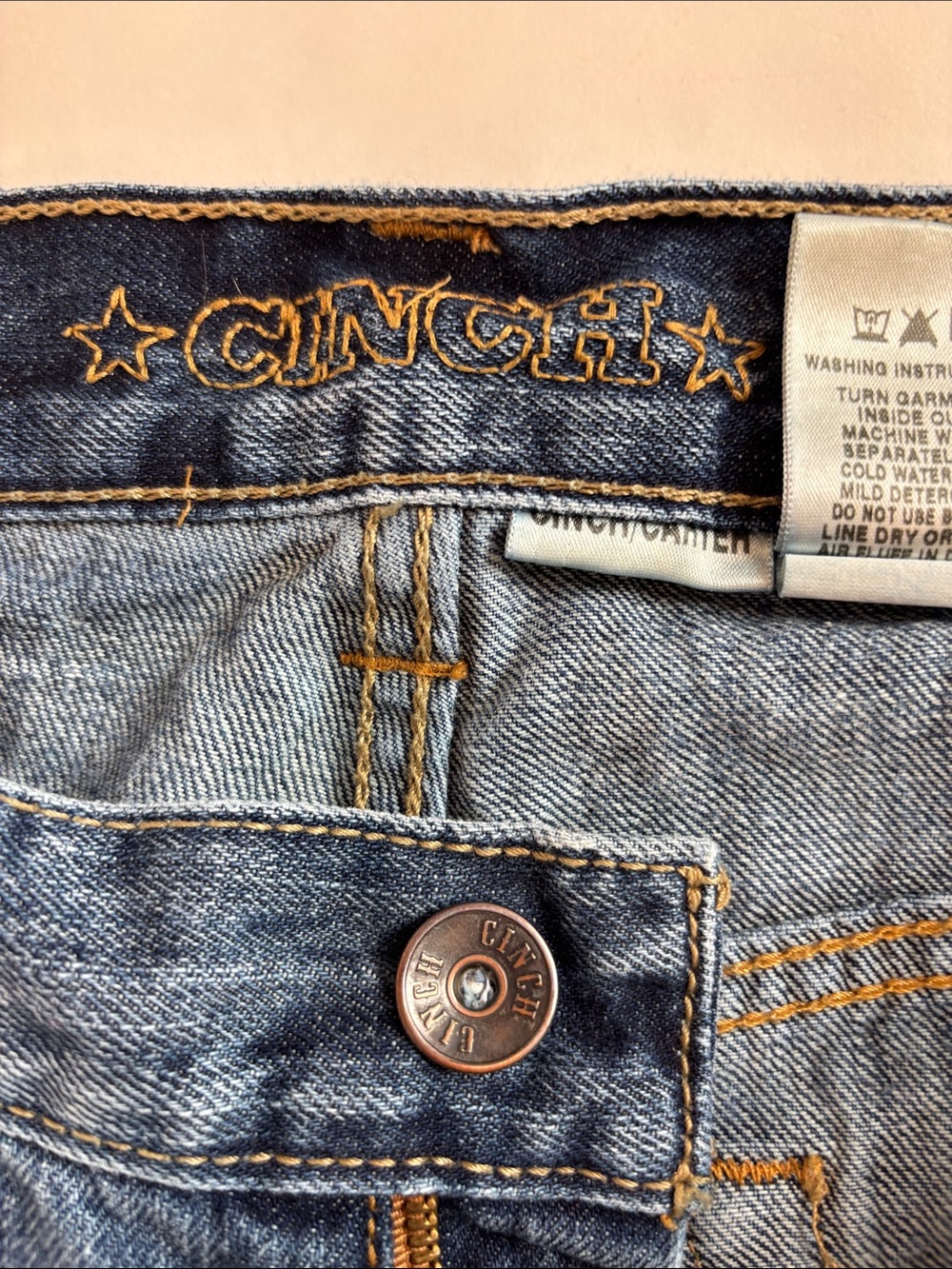 Cinch Carter Denim Jeans in Medium Blue with Contrast Stitching - Picture 5 of 15